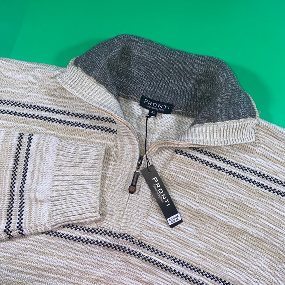 Pronti Collection Men's 4X Quarter Zip Striped Pullover Sweater Collared knit - Picture 1 of 8